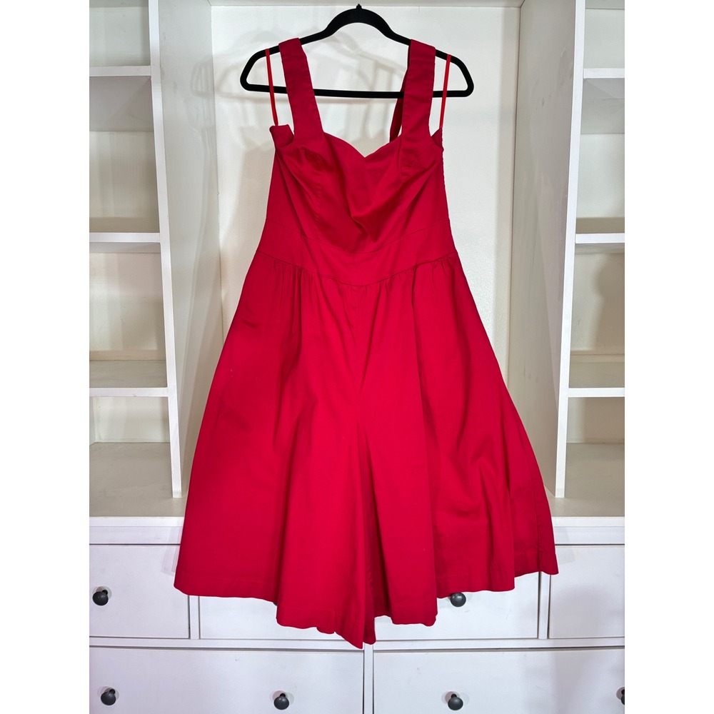 Unique Vintage Jumpsuit Women 2XL Red Wide Leg Sweetheart Smocked Back Retro